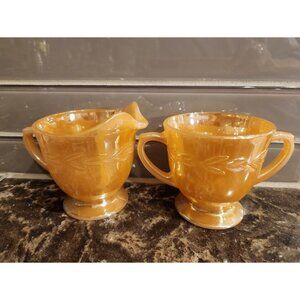 Vintage Anchor Hocking Fire King Peach Luster Sugar and Creamer Set*